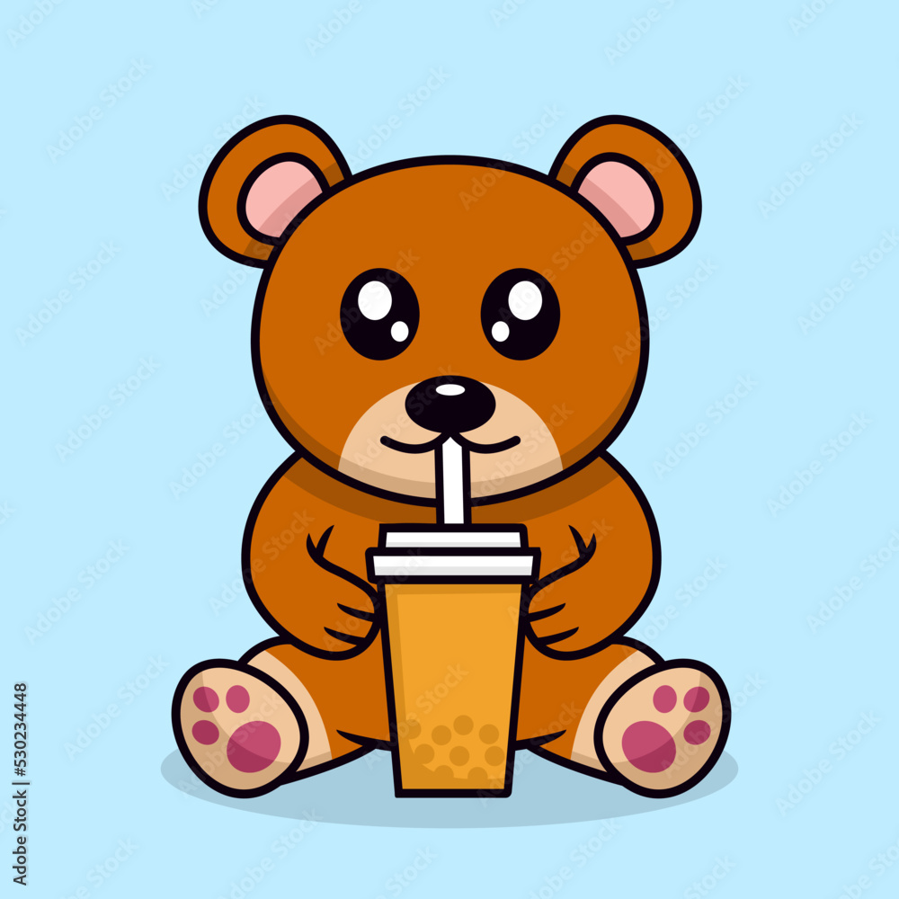 Obraz premium Vector illustration of cute bear and chibi animal