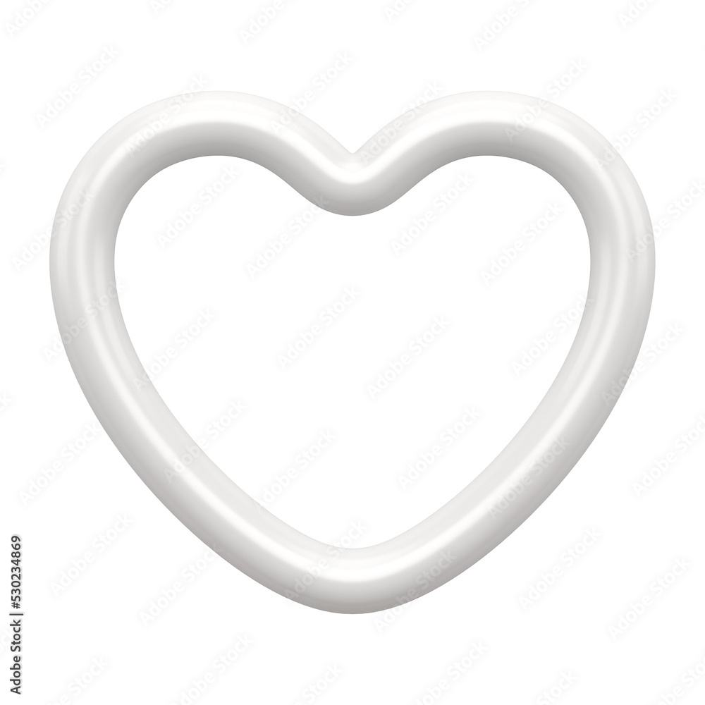 White heart 3d contour. Realistic decorative design element. Romantic symbol of love White heart 3d contour. Realistic decorative design element. Romantic symbol of love