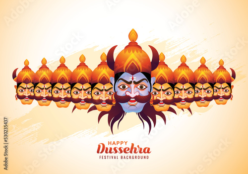 Happy dussehra celebration angry ravan with ten heads and bow card design