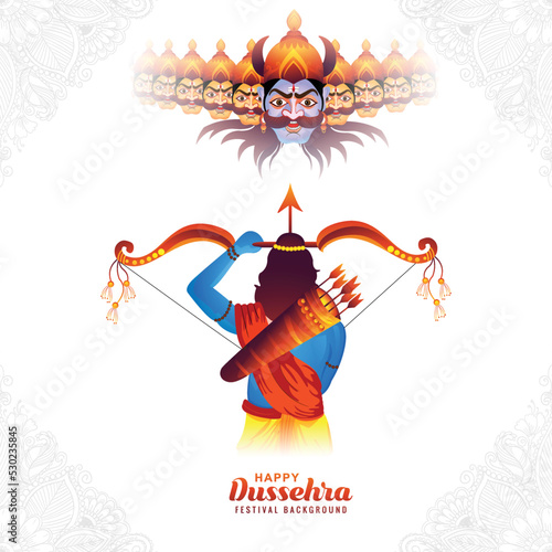 Illustration of lord rama killing ravana in happy dussehra festival background