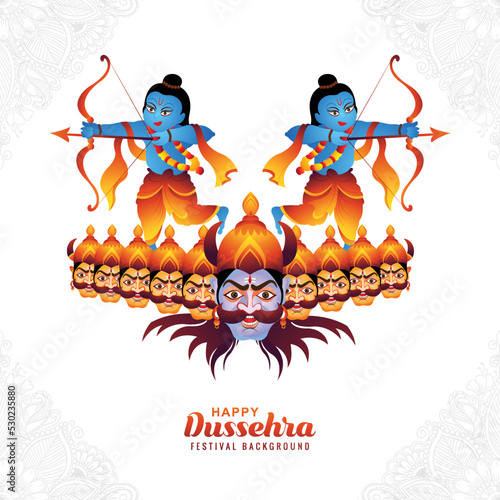 Illustration of lord rama killing ravana in happy dussehra festival background