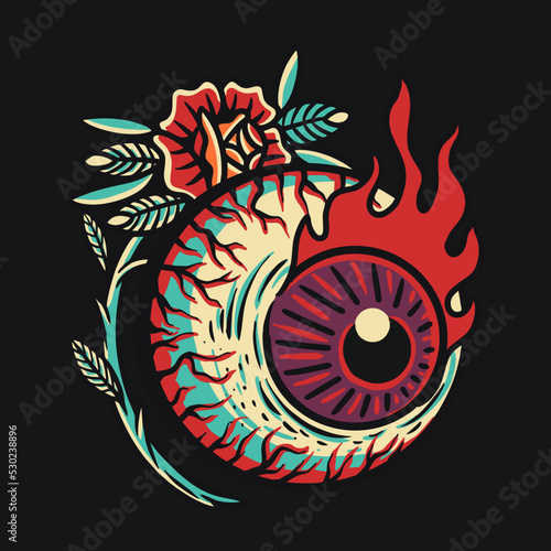 Eyeball Flower Tatto Retro Illustration