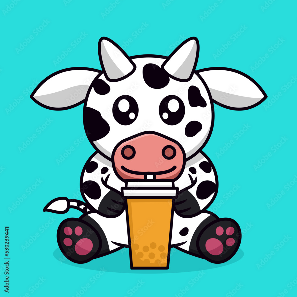 Fototapeta premium Premium illustration of cute cow and chibi animal