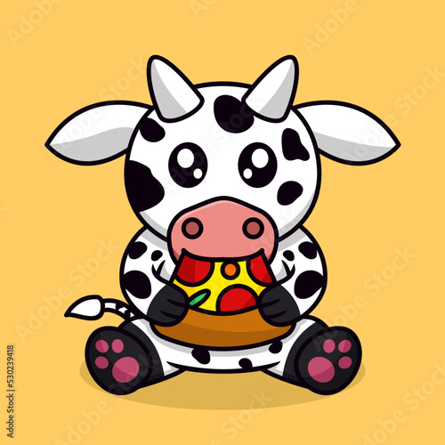 Premium illustration of cute cow and chibi animal