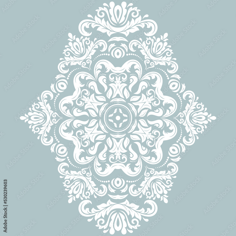 Oriental white pattern with arabesques and floral elements. Traditional classic white ornament. Vintage pattern with arabesques