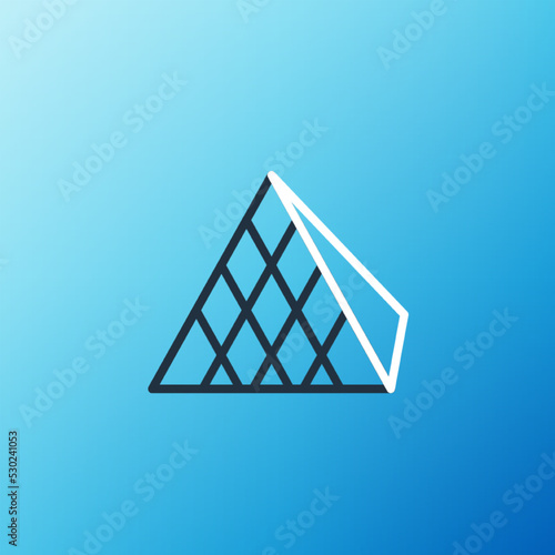 Line Louvre glass pyramid icon isolated on blue background. Louvre museum. Colorful outline concept. Vector
