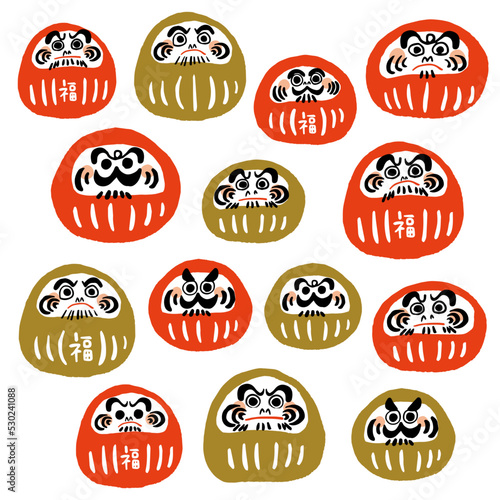 かわいいだるまのイラスト素材セット。白背景にベクターイラスト。