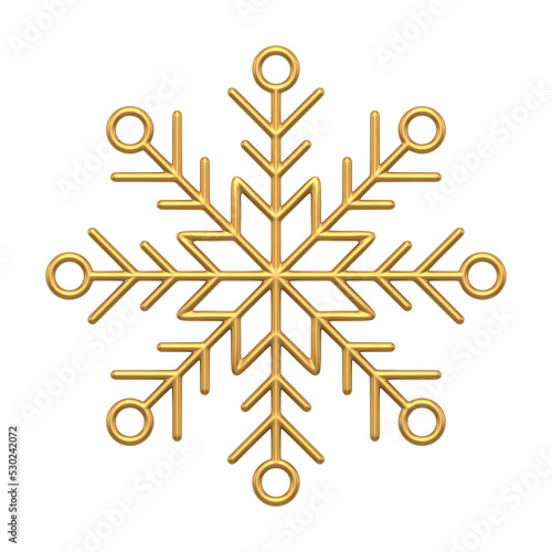 Golden christmas snowflake with delicate carvings. Ornate patterned gift for holiday photo