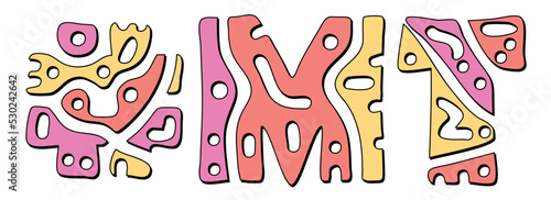 MT Hashtag. Doodle isolate text. Colored curves decorative doodle letters. Hashtag #MT is abbreviation for the US American state Montana for print, booklet, banner, flyer.