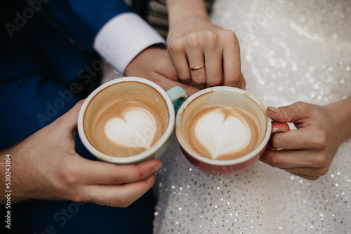 Romantic coffee for breakfast in a cafe