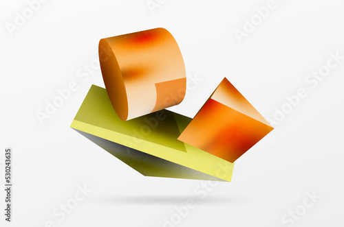 Vector 3d abstract background. Shapes 3d triangle and cylinder. Trendy techno business template for wallpaper, banner, background or landing