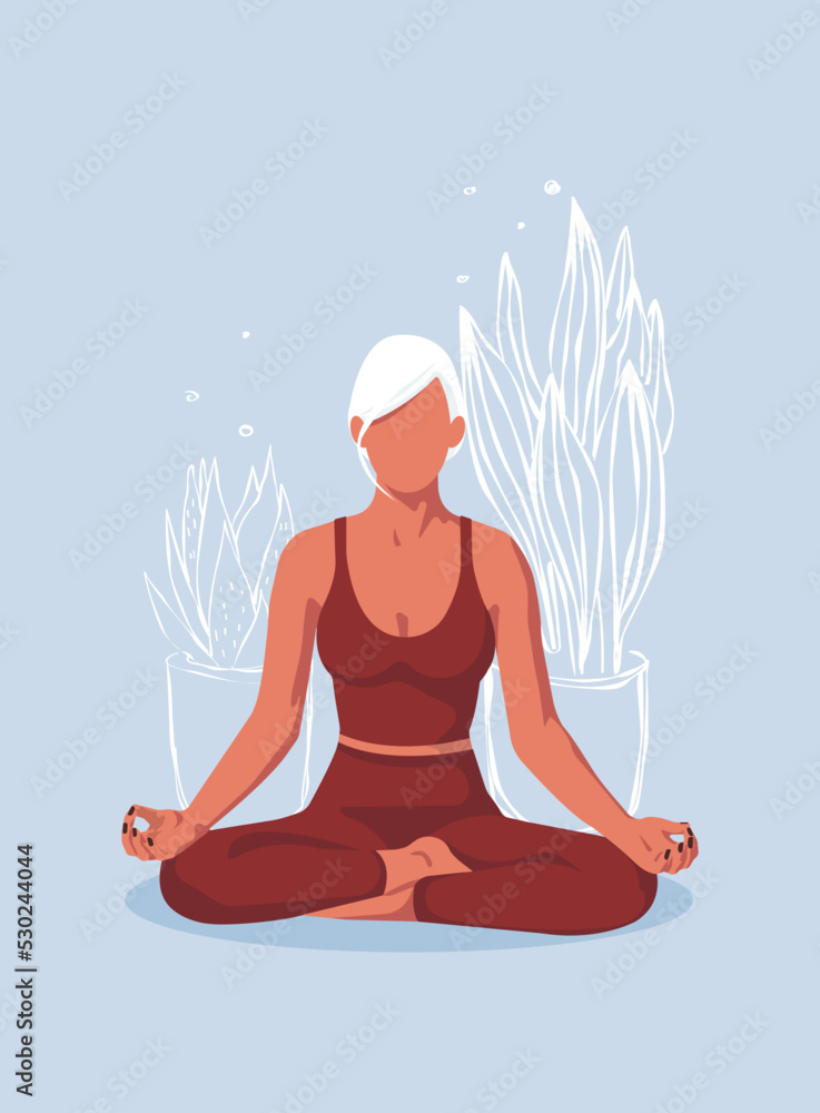 faceless yoga person in lotus position and plants. young women in lotus position faceless yoga person in lotus position and plants. young women in lotus position
