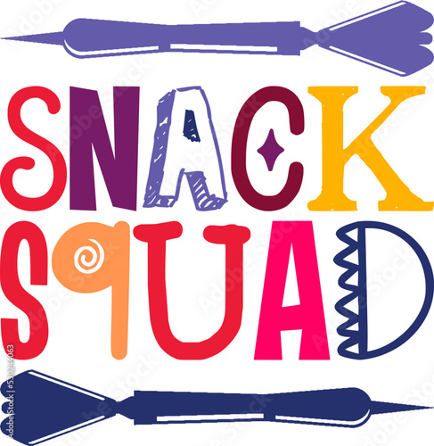 Snack Squad Quotes Typography Retro Colorful Lettering Design Vector Template For Prints, Posters, Decor