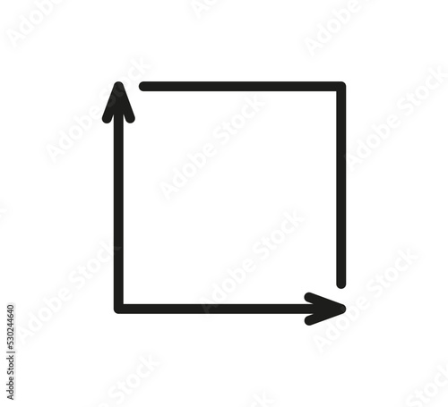 Square area icon. Coordinate axes sign. Coordinate system. Flat math graph icon. Measuring land area. Place dimension pictogram. Vector outline illustration isolated on white background.