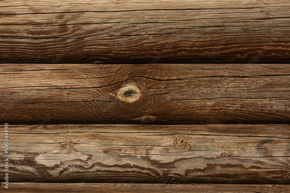 Log Cabin Or Barn Unpainted Debarked Wall Textured Horizontal Background With Copy Space Log Cabin Or Barn Unpainted Debarked Wall Textured Horizontal Background With Copy Space