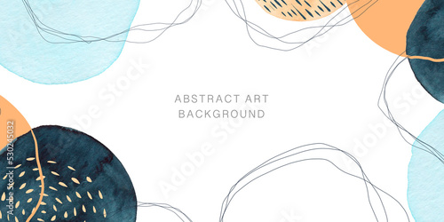 Abstract watercolor art background template. Design with doodles and various uneven shapes. Hand drawn. Space for text. Suitable for invitation, banner, brochure, postcard, flyer. photo