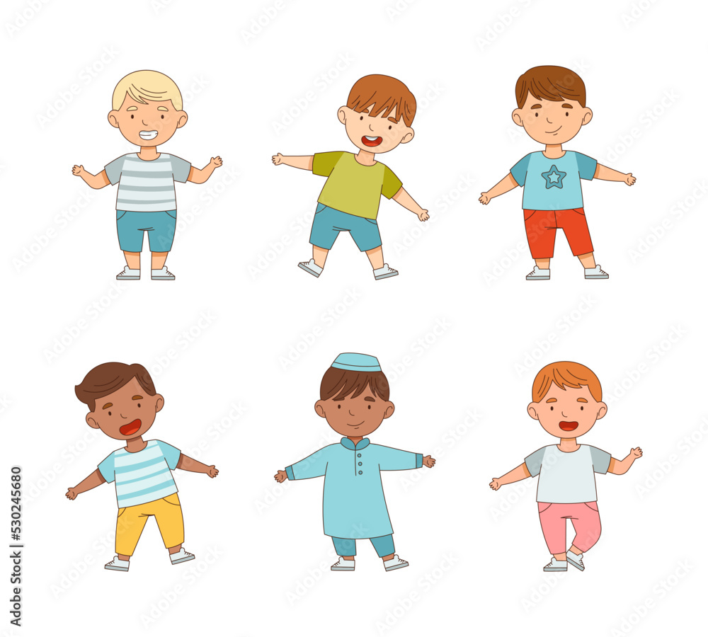 Happy Little Boy and Girl Standing with Open Arms for Hug Vector Illustration Set Happy Little Boy and Girl Standing with Open Arms for Hug Vector Illustration Set