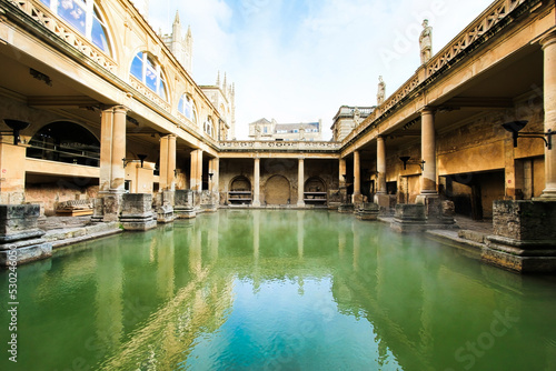 The well-preserved thermae Roman Baths in the city of Bath, Somerset, England. 