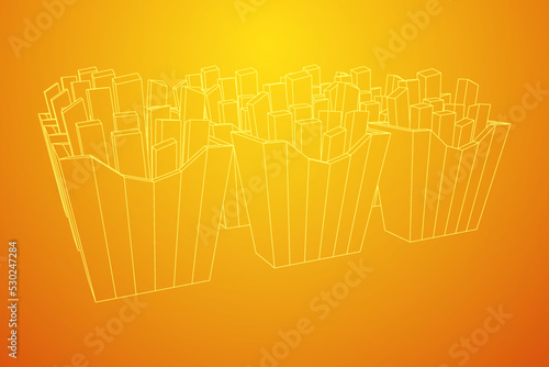 French fried potato in pack box. Fast food, junk.