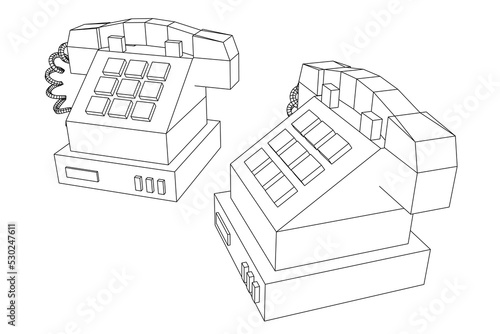 Old retro landline telephone. Wireframe vector