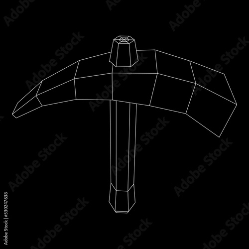 Pickaxe for extraction. Miners hand tool. Wireframe vector illustration