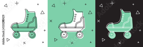 Set Roller skate icon isolated on white and green, black background. Vector