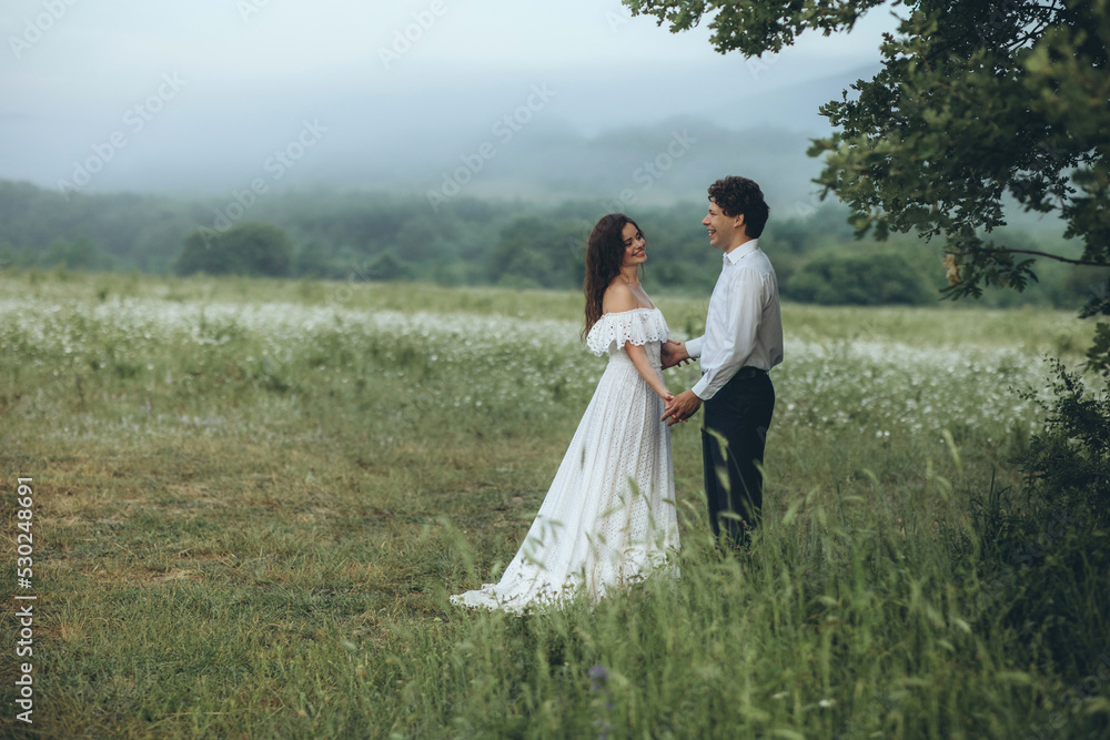 Beautiful wedding couple in nature. Wedding. Bride and groom on their wedding day. High quality photo Beautiful wedding couple in nature. Wedding. Bride and groom on their wedding day. High quality photo