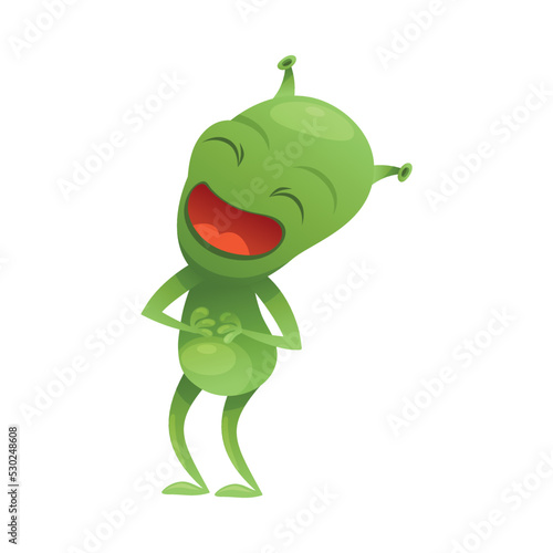 Funny Green Alien Character with Small Antenna on Head Laughing Out Loud Vector Illustration