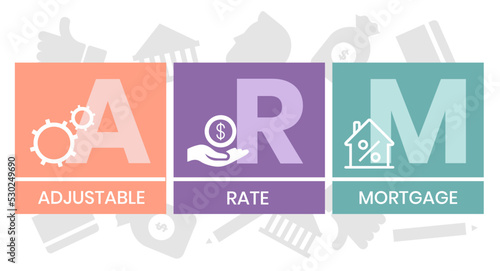 ARM - Adjustable Rate Mortgage. business concept background. vector illustration concept with keywords and icons. lettering illustration with icons for web banner, flyer, landing page, presentation