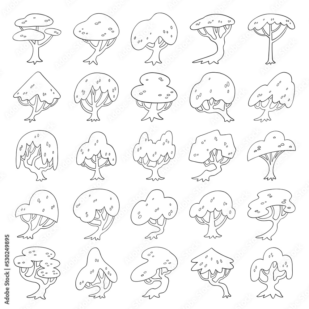 hand drawn vector set of side view tree.