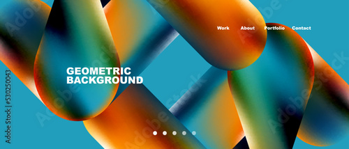 Glassmorphism landing page background template. Colorful glass shapes with metallic effect abstract composition for wallpaper, banner, background