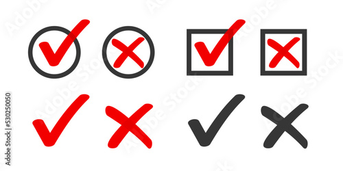 Checkbox checkmark square icon vector or confirm false true check mark red pictogram graphic clipart, right wrong marker felt tip pen hand drawn set, cross and tick survey choice element design image photo