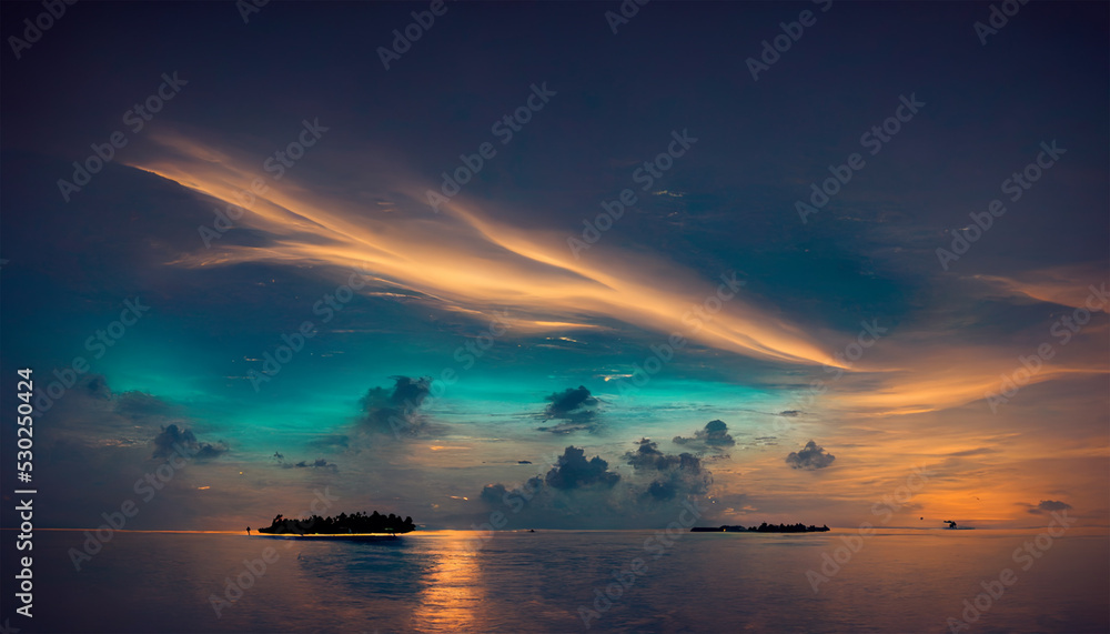 Evening sky at ocean calm peaceful sky water island