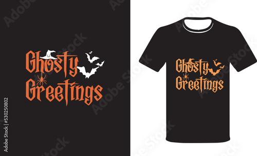 Ghostly Greetings Graphic, Halloween Ghost t-shirt template. photo