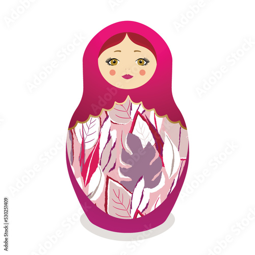 Russian Matryoshka. Traditional Russian folklore dolls with big eyes and lips. Babushka doll with hohloma, traditional painted floral pattern. Hand drawn vector illustration