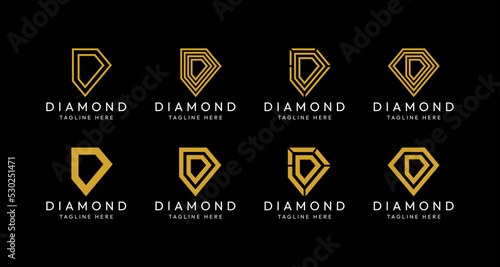 Set of D letter diamond monogram logo design bundles. The perfect logo to use for jewelry companies, mining industries and the like