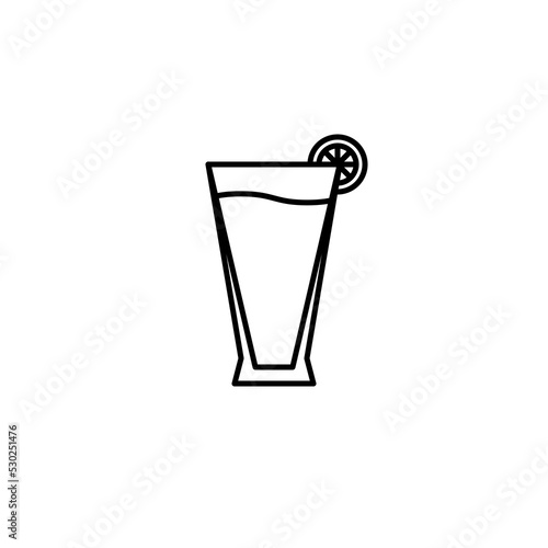pilsner or beer glass icon with lemon slice on white background. simple, line, silhouette and clean style. black and white. suitable for symbol, sign, icon or logo