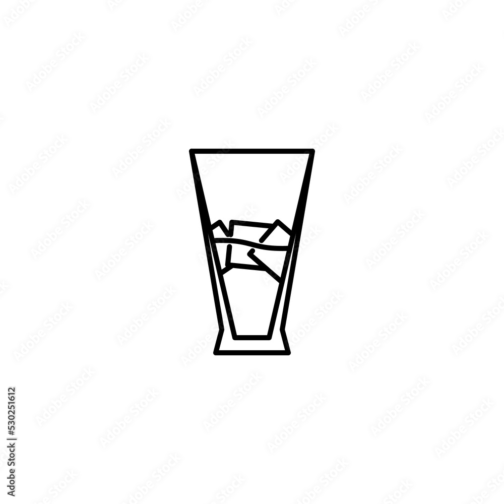pilsner or beer glass icon with ice cube on white background. simple, line, silhouette and clean style. black and white. suitable for symbol, sign, icon or logo