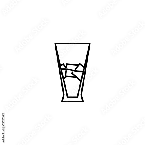 pilsner or beer glass icon with ice cube on white background. simple, line, silhouette and clean style. black and white. suitable for symbol, sign, icon or logo