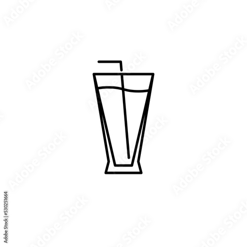 pilsner or beer glass icon with straw on white background. simple, line, silhouette and clean style. black and white. suitable for symbol, sign, icon or logo
