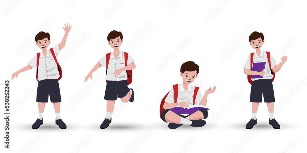 cute school boy wearing black and white uniform backpack. school boy cartoon cute school boy wearing black and white uniform backpack. school boy cartoon