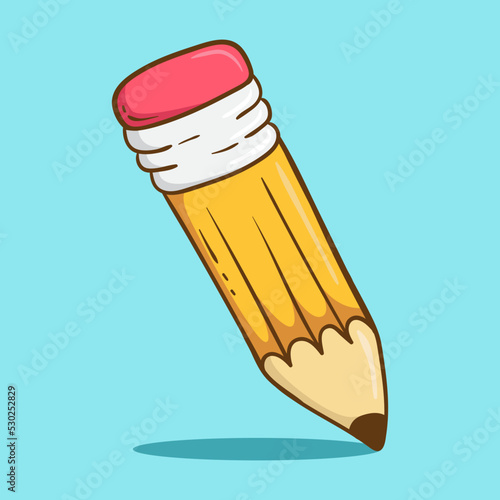 Hand drawn pencil with eraser. Hand drawn style vector illustrations