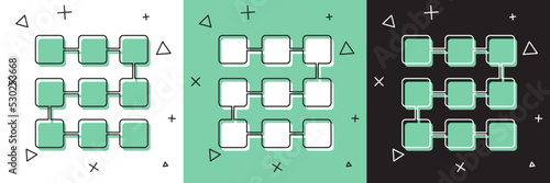 Set NFT blockchain technology icon isolated on white and green, black background. Non fungible token. Digital crypto art concept. Vector