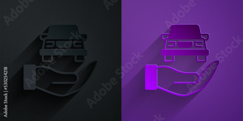 Paper cut Auto service check automotive icon isolated on black on purple background. Car service. Paper art style. Vector