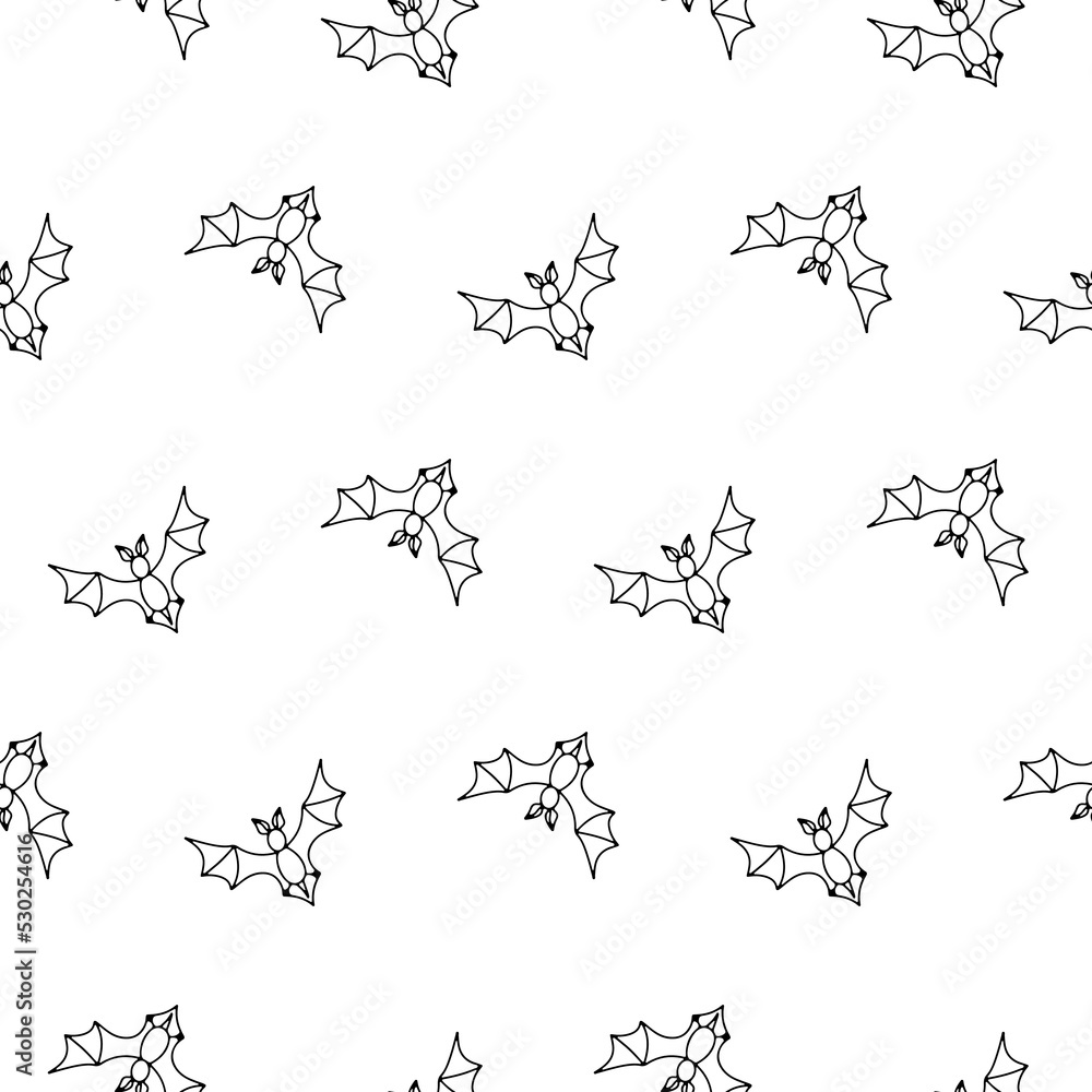 Halloween seamless pattern with flying bat silhouettes on a white background