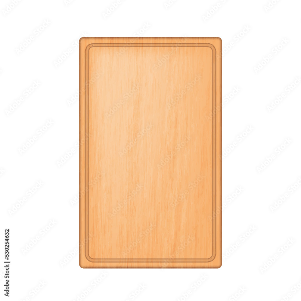 Realistic wooden cutting board for meat, fish or vegetables in kitchen at home or restaurant