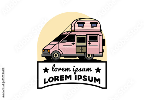 Big van with roof box tent illustration badge