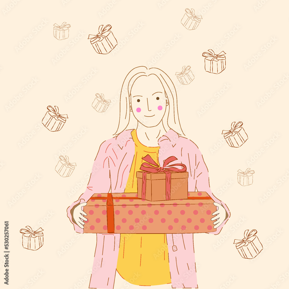 The girl gives presents. flat vector illustration in pastel colors. The girl gives presents. flat vector illustration in pastel colors.