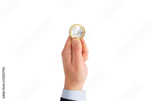 Hand holding one euro coin