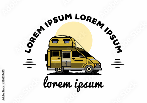 Big van with roof box tent illustration badge
